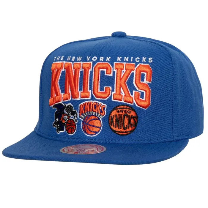 Mitchell and Ness Champ Stack Snapback HWC New York Knicks Men Hats and Headwear Mitchell and Ness Champ Stack Snapback HWC New York Knicks Men Hats and Headwear