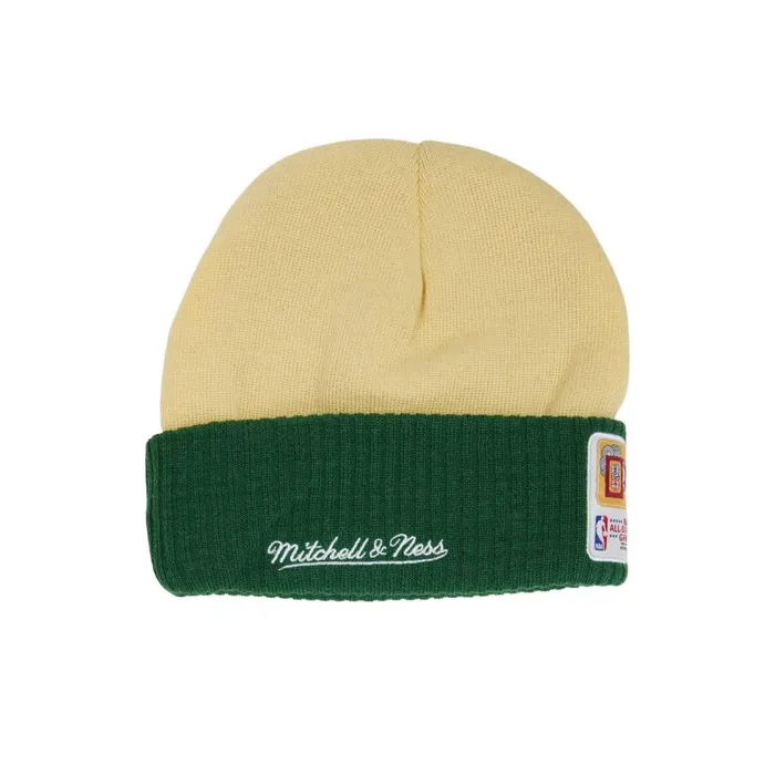 Mitchell and Ness Cream Side Patch Knit HWC Milwaukee Bucks Men Hats and Headwear Mitchell and Ness Cream Side Patch Knit HWC Milwaukee Bucks Men Hats and Headwear