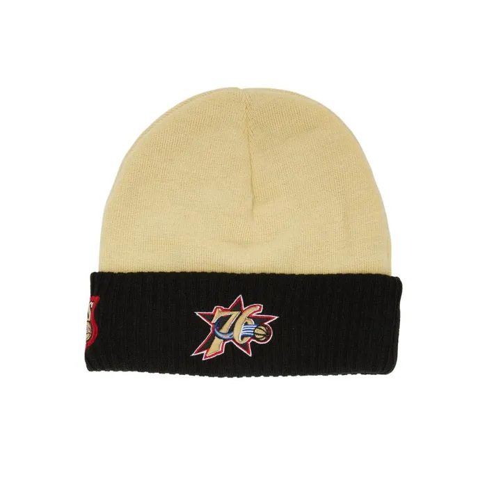 Mitchell and Ness Cream Side Patch Knit HWC Philadelphia 76ers Men Hats and Headwear Mitchell and Ness Cream Side Patch Knit HWC Philadelphia 76ers Men Hats and Headwear