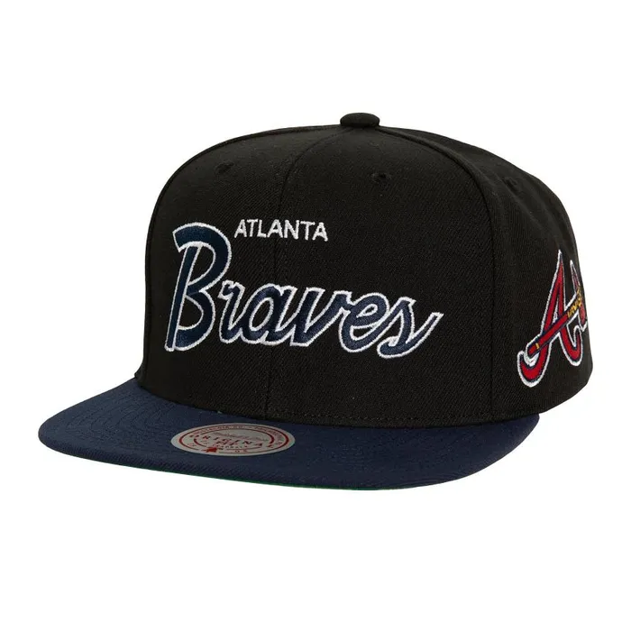Mitchell and Ness Evergreen Script Snapback Atlanta Braves Men Hats and Headwear Mitchell and Ness Evergreen Script Snapback Atlanta Braves Men Hats and Headwear