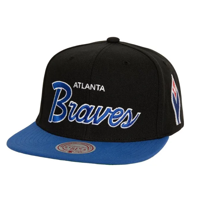 Mitchell and Ness Evergreen Script Snapback Coop Atlanta Braves Men Hats and Headwear Mitchell and Ness Evergreen Script Snapback Coop Atlanta Braves Men Hats and Headwear