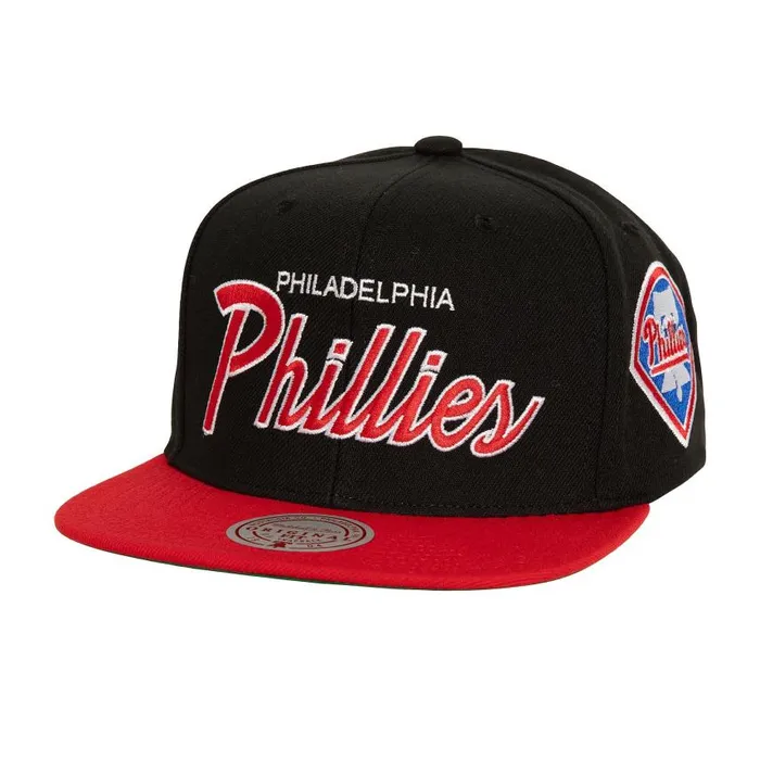 Mitchell and Ness Evergreen Script Snapback Coop Philadelphia Phillies Men Hats and Headwear Mitchell and Ness Evergreen Script Snapback Coop Philadelphia Phillies Men Hats and Headwear