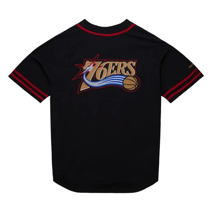 Mitchell and Ness Fashion Cotton Button Front Vintage Logo Philadelphia 76ers Men TShirts and Tops Mitchell and Ness Fashion Cotton Button Front Vintage Logo Philadelphia 76ers Men TShirts and Tops