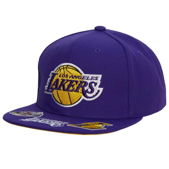 Mitchell and Ness Front Face Snapback Los Angeles Lakers Men Hats and Headwear Mitchell and Ness Front Face Snapback Los Angeles Lakers Men Hats and Headwear