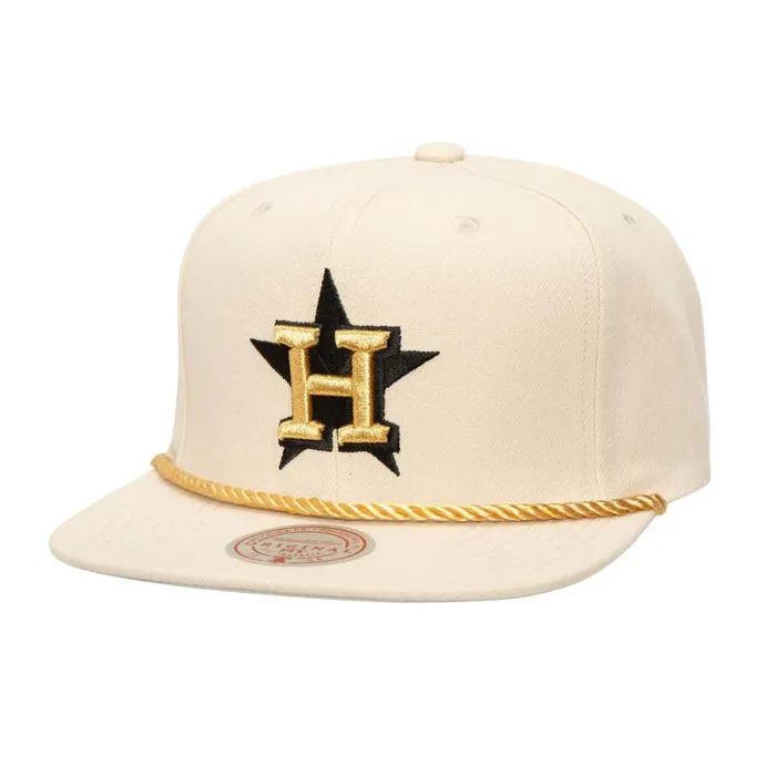 Mitchell and Ness Golden Ivory Snapback Houston Astros Men Hats and Headwear