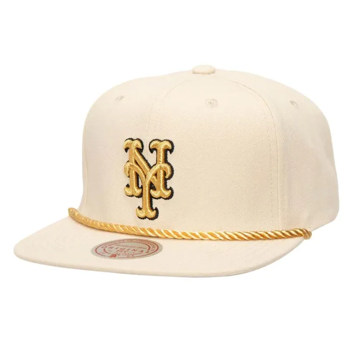 Mitchell and Ness Golden Ivory Snapback New York Mets Men Hats and Headwear