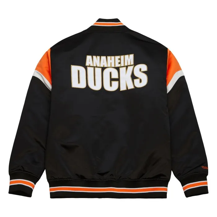 Mitchell and Ness Heavyweight Satin Jacket Anaheim Ducks Men Jackets and Outerwear Mitchell and Ness Heavyweight Satin Jacket Anaheim Ducks Men Jackets and Outerwear