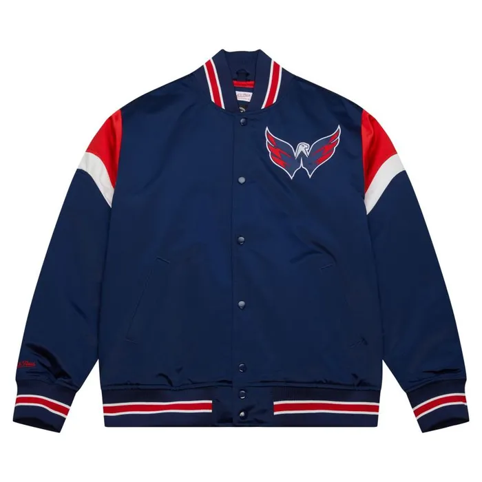 Mitchell and Ness Heavyweight Satin Jacket Washington Capitals Men Jackets and Outerwear Mitchell and Ness Heavyweight Satin Jacket Washington Capitals Men Jackets and Outerwear