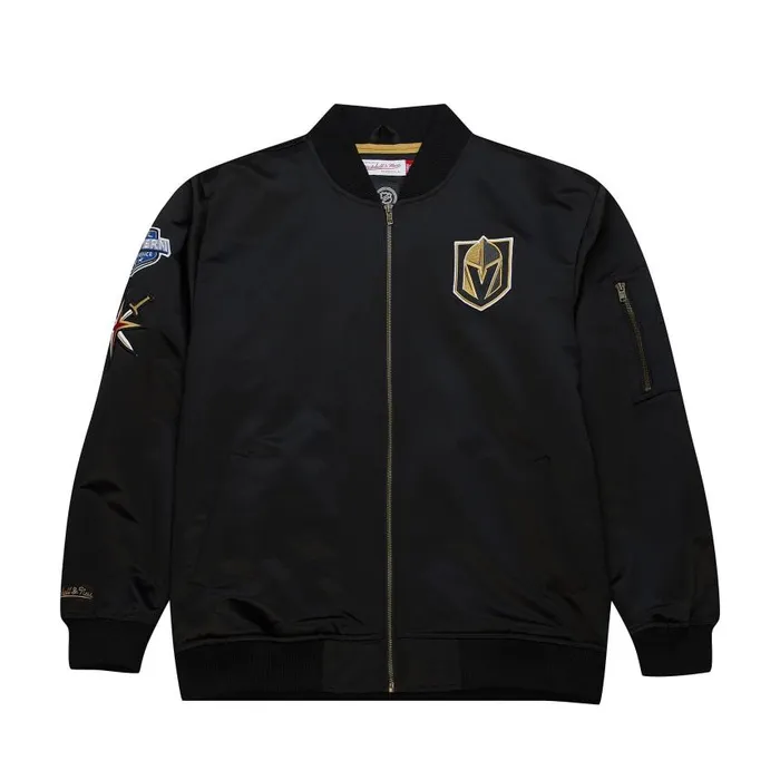 Mitchell and Ness Lightweight Satin Bomber Current Logo Vegas Golden Knights Men Jackets and Outerwear Mitchell and Ness Lightweight Satin Bomber Current Logo Vegas Golden Knights Men Jackets and Outerwear