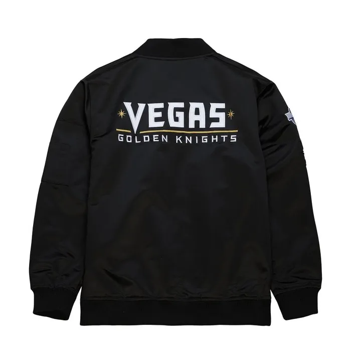 Mitchell and Ness Lightweight Satin Bomber Current Logo Vegas Golden Knights Men Jackets and Outerwear Mitchell and Ness Lightweight Satin Bomber Current Logo Vegas Golden Knights Men Jackets and Outerwear
