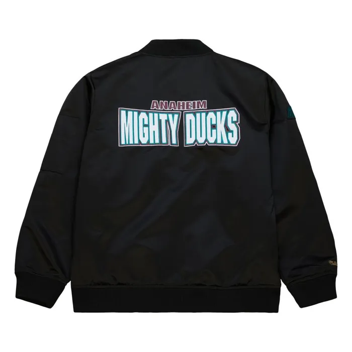 Mitchell and Ness Lightweight Satin Bomber Vintage Logo Anaheim Ducks Men Jackets and Outerwear Mitchell and Ness Lightweight Satin Bomber Vintage Logo Anaheim Ducks Men Jackets and Outerwear