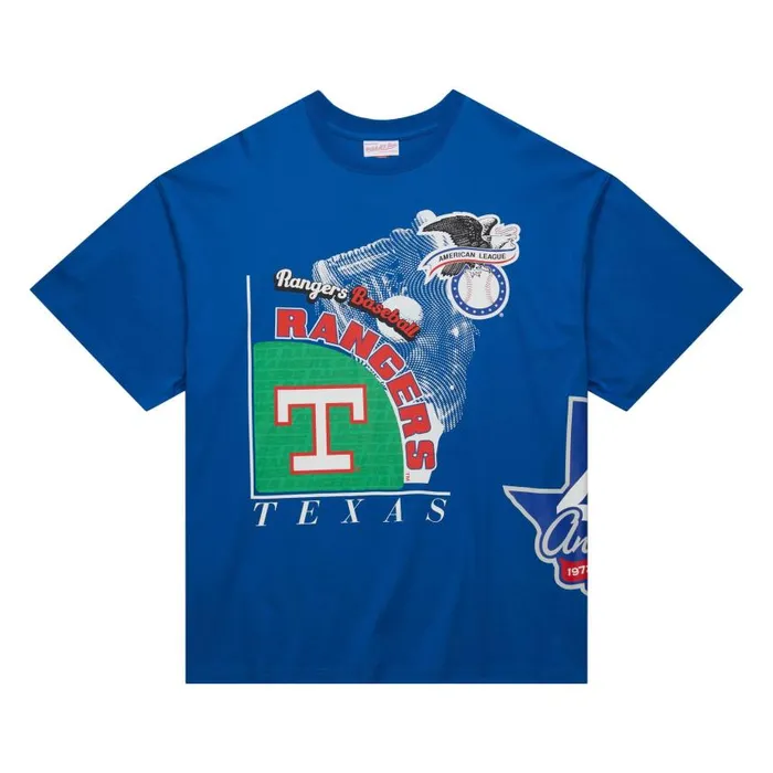 Mitchell and Ness Logo Blast SS Tee Coop Texas Rangers Men TShirts and Tops