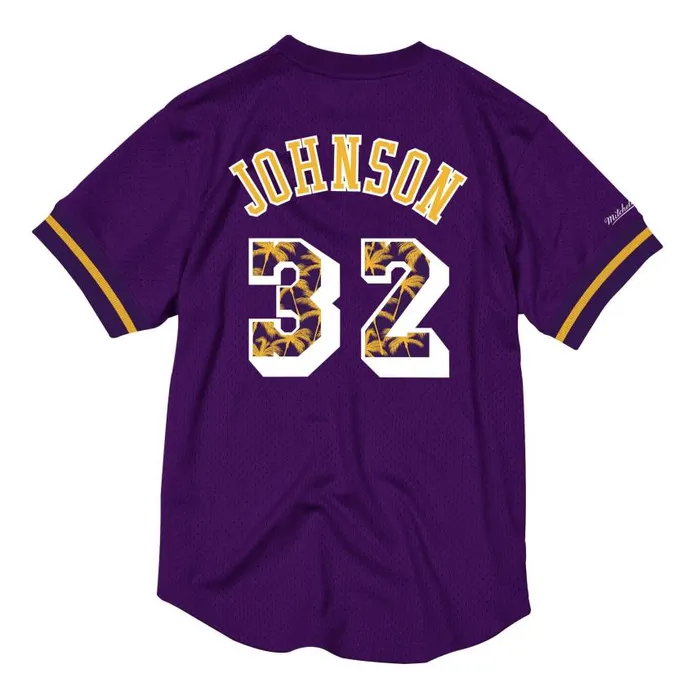 Mitchell and Ness Name and Number Mesh Crewneck Los Angeles Lakers Magic Johnson Men TShirts and Tops Mitchell and Ness Name and Number Mesh Crewneck Los Angeles Lakers Magic Johnson Men TShirts and Tops