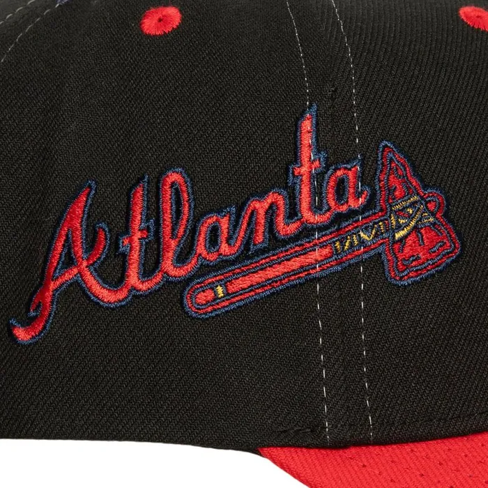 Mitchell and Ness Overbite Pro Snapback Atlanta Braves Men Hats and Headwear Mitchell and Ness Overbite Pro Snapback Atlanta Braves Men Hats and Headwear