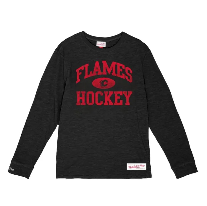 Mitchell and Ness Powerplay LS Slub Tee Calgary Flames Men TShirts and Tops
