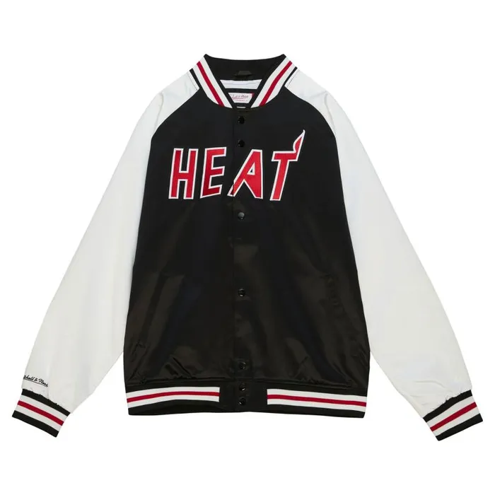 Mitchell and Ness Primetime Lightweight Satin Jacket Miami Heat Men Jackets and Outerwear Mitchell and Ness Primetime Lightweight Satin Jacket Miami Heat Men Jackets and Outerwear