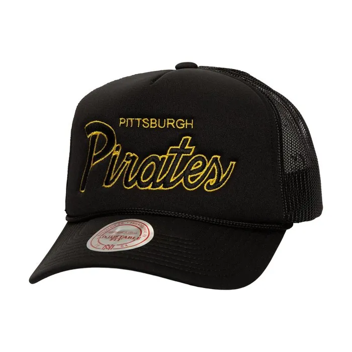 Mitchell and Ness Script Trucker Pittsburgh Pirates Men Hats and Headwear