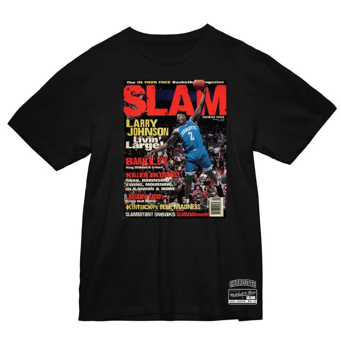 Mitchell and Ness Slam Cover Charlotte Hornets Larry Johnson Men TShirts and Tops Mitchell and Ness Slam Cover Charlotte Hornets Larry Johnson Men TShirts and Tops