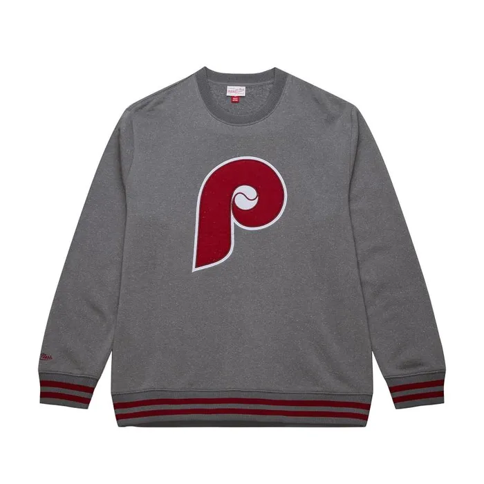 Mitchell and Ness Snow Washed Fleece Crew Vintage Logo Philadelphia Phillies Men Hoodies and Sweatshirts Mitchell and Ness Snow Washed Fleece Crew Vintage Logo Philadelphia Phillies Men Hoodies and Sweatshirts