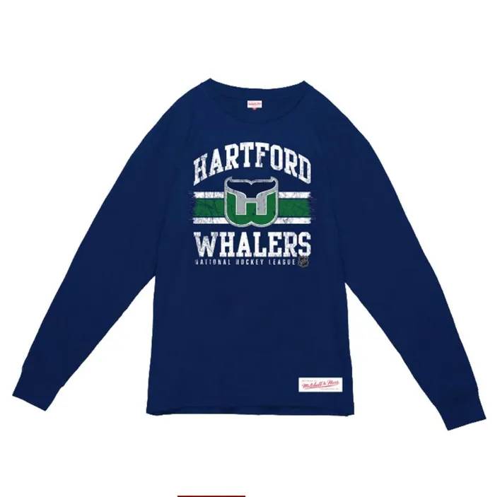 Mitchell and Ness Striped Logo Lockup Slub LS Tee Hartford Whalers Men TShirts and Tops Mitchell and Ness Striped Logo Lockup Slub LS Tee Hartford Whalers Men TShirts and Tops