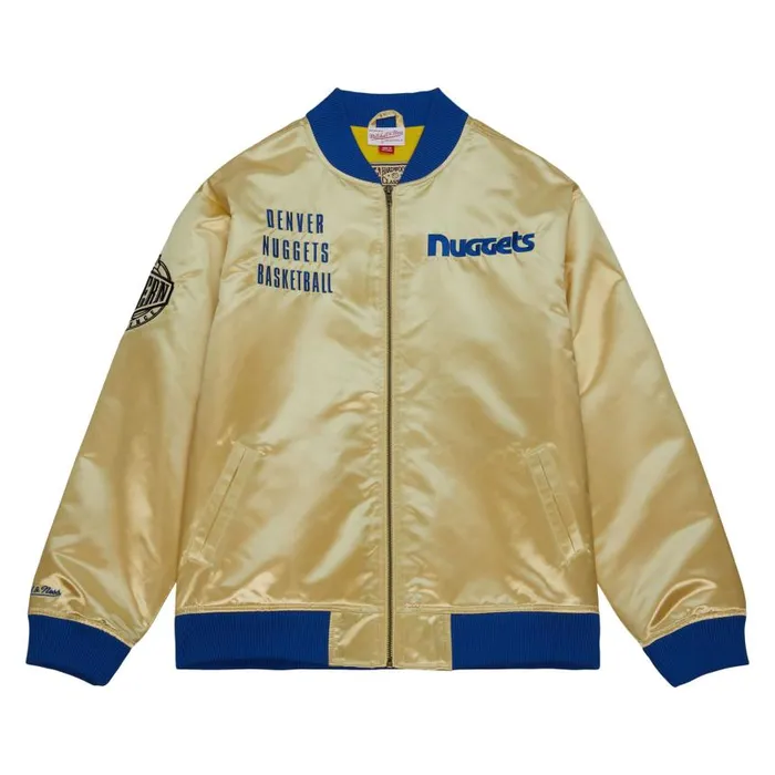 Mitchell and Ness Team OG 20 Lightweight Satin Jacket Vintage Logo Denver Nuggets Men Jackets and Outerwear Mitchell and Ness Team OG 20 Lightweight Satin Jacket Vintage Logo Denver Nuggets Men Jackets and Outerwear