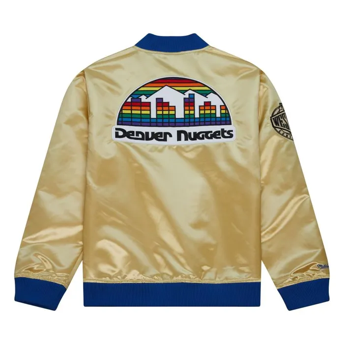 Mitchell and Ness Team OG 20 Lightweight Satin Jacket Vintage Logo Denver Nuggets Men Jackets and Outerwear Mitchell and Ness Team OG 20 Lightweight Satin Jacket Vintage Logo Denver Nuggets Men Jackets and Outerwear