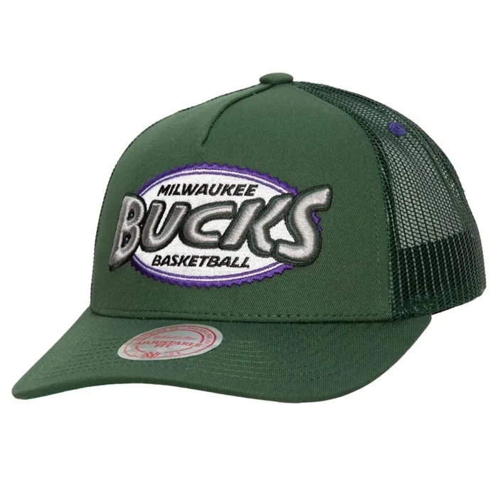 Mitchell and Ness Team Seal Trucker Snapback HWC Milwaukee Bucks Men Hats and Headwear Mitchell and Ness Team Seal Trucker Snapback HWC Milwaukee Bucks Men Hats and Headwear