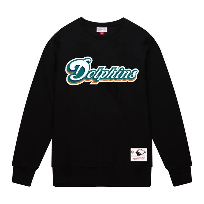 Mitchell and Ness Team Wordmark 2 Crew Miami Dolphins Men Hoodies and Sweatshirts Mitchell and Ness Team Wordmark 2 Crew Miami Dolphins Men Hoodies and Sweatshirts
