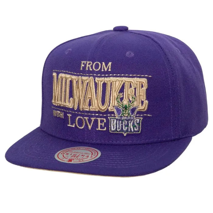 Mitchell and Ness With Love Snapback HWC Milwaukee Bucks Men Hats and Headwear