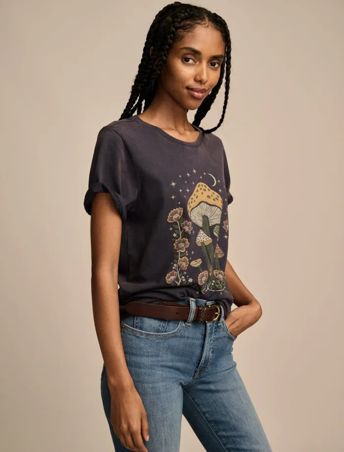 Mushroom Night Floral Classic Crew Blue Nights Women Lucky Brand Graphic Tees