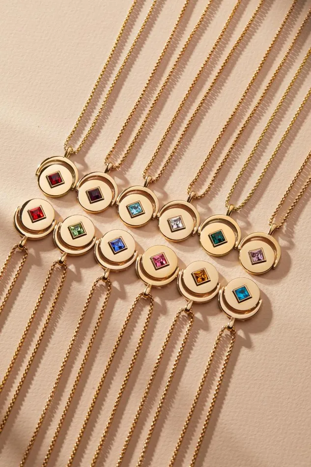 Necklaces Women Alex And Ani March Birthstone And Flower Flip Charm Necklace Stainless Steel Gold