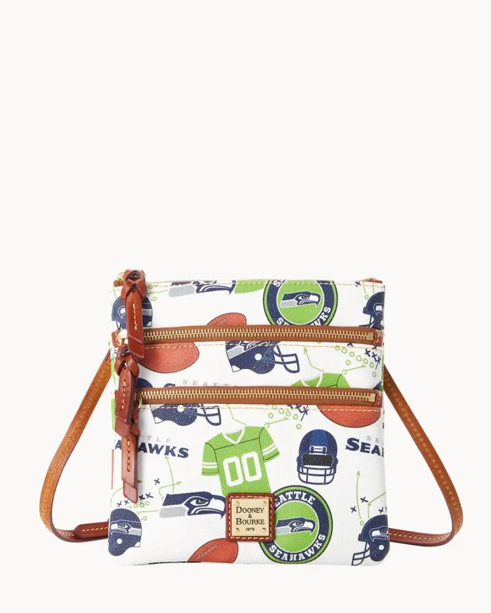NFL Seahawks North South Triple Zip Crossbody Seahawks Women Dooney and Bourke Crossbodies NFL Seahawks North South Triple Zip Crossbody Seahawks Women Dooney and Bourke Crossbodies