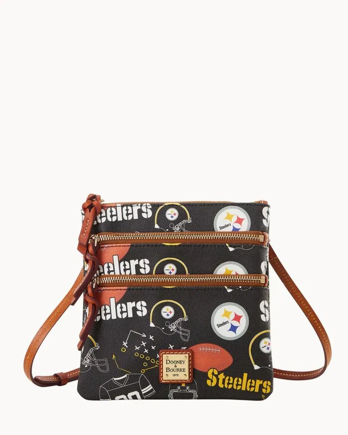 NFL Steelers North South Triple Zip Crossbody Steelers Women Dooney and Bourke Crossbodies NFL Steelers North South Triple Zip Crossbody Steelers Women Dooney and Bourke Crossbodies