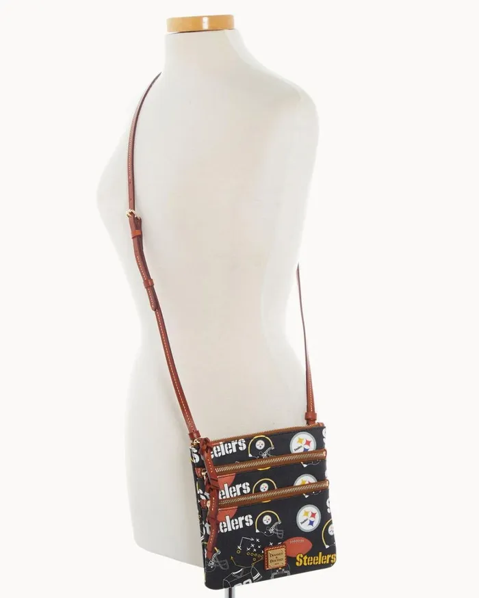 NFL Steelers North South Triple Zip Crossbody Steelers Women Dooney and Bourke Crossbodies NFL Steelers North South Triple Zip Crossbody Steelers Women Dooney and Bourke Crossbodies