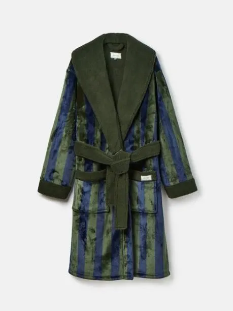 Nightwear Men Joules Green and Navy Stripe Fleece Lined Dressing Gown