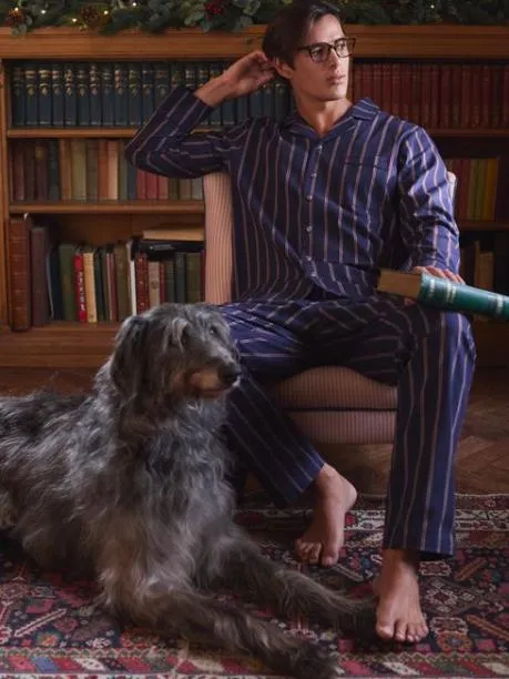 Nightwear Men Joules Navy Stripe Cotton Pyjama Set