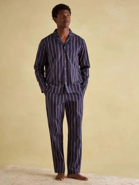 Nightwear Men Joules Navy Stripe Cotton Pyjama Set