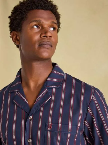 Nightwear Men Joules Navy Stripe Cotton Pyjama Set