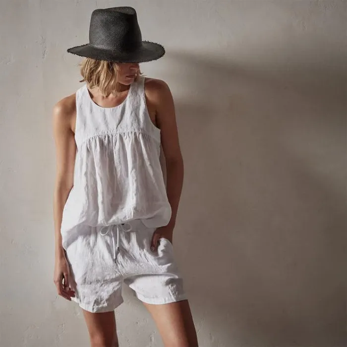 Novelty Tops Women James Perse Gathered Linen Top White