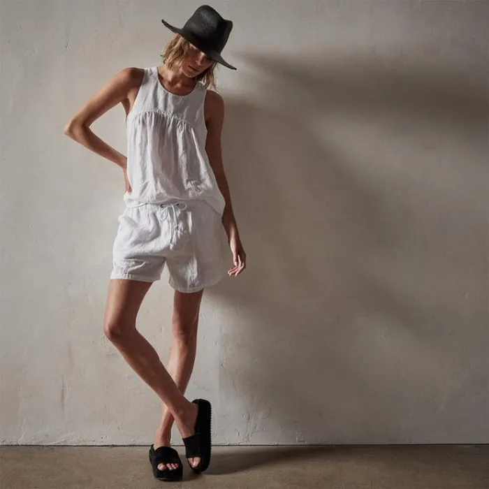 Novelty Tops Women James Perse Gathered Linen Top White