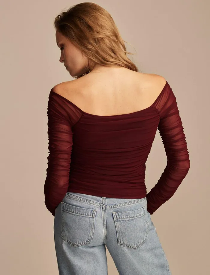 Off The Shoulder Ruched Top Windsor Wine Women Lucky Brand Blouses