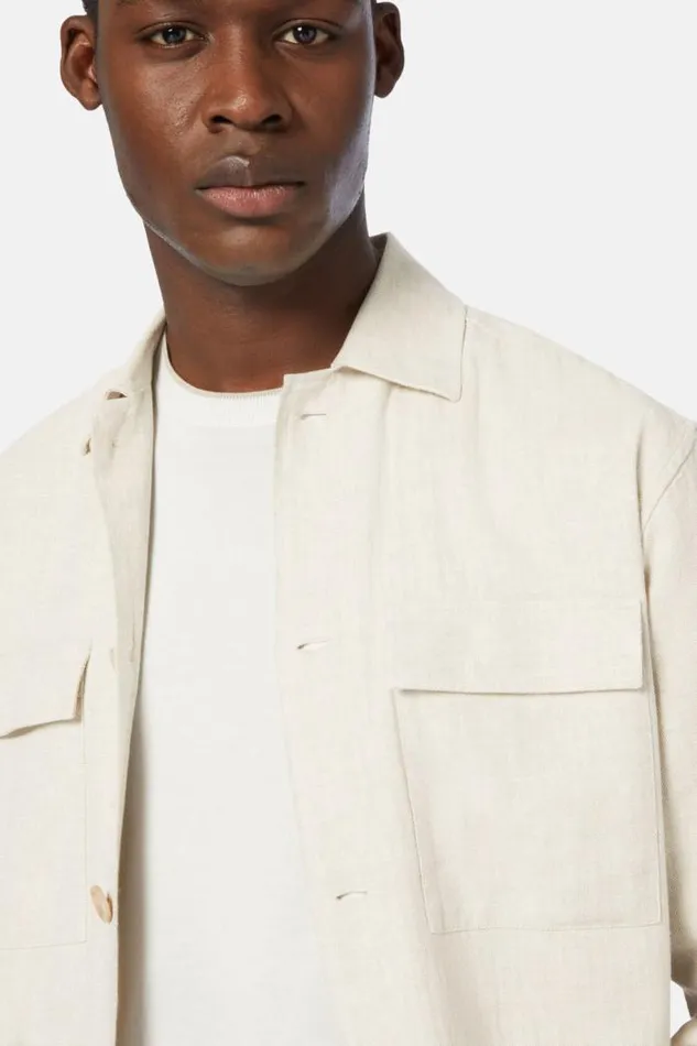 Overshirts Men Boggi Milano Cotton And Linen Link Shirt Jacket Beige Overshirts Men Boggi Milano Cotton And Linen Link Shirt Jacket Beige