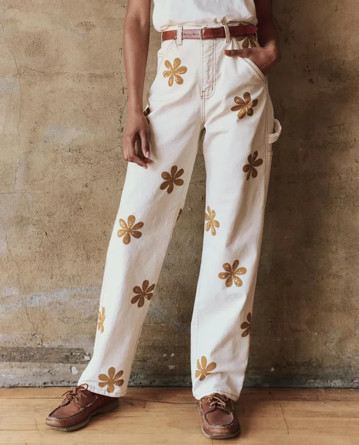 Pants Women The Great The Carpenter Pant With Daisy Stamp Natural