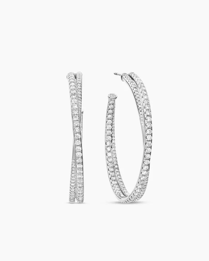 Pav Crossover Hoop Earrings In 18K White Gold With Diamonds 175in Women David Yurman Hoop Pav Crossover Hoop Earrings In 18K White Gold With Diamonds 175in Women David Yurman Hoop