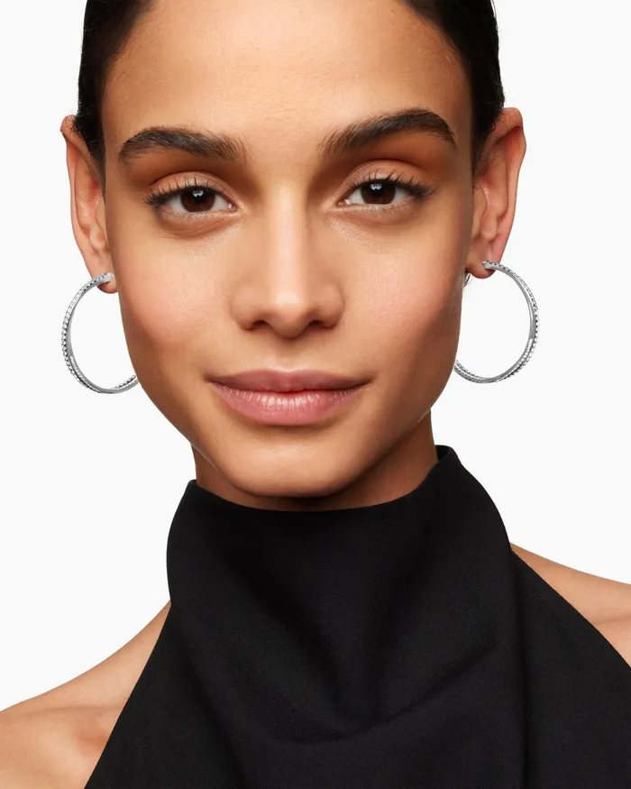 Pav Crossover Hoop Earrings In 18K White Gold With Diamonds 175in Women David Yurman Hoop Pav Crossover Hoop Earrings In 18K White Gold With Diamonds 175in Women David Yurman Hoop
