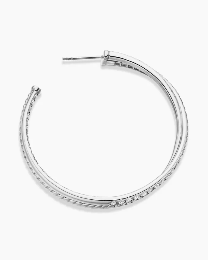 Pav Crossover Hoop Earrings In 18K White Gold With Diamonds 175in Women David Yurman Hoop Pav Crossover Hoop Earrings In 18K White Gold With Diamonds 175in Women David Yurman Hoop