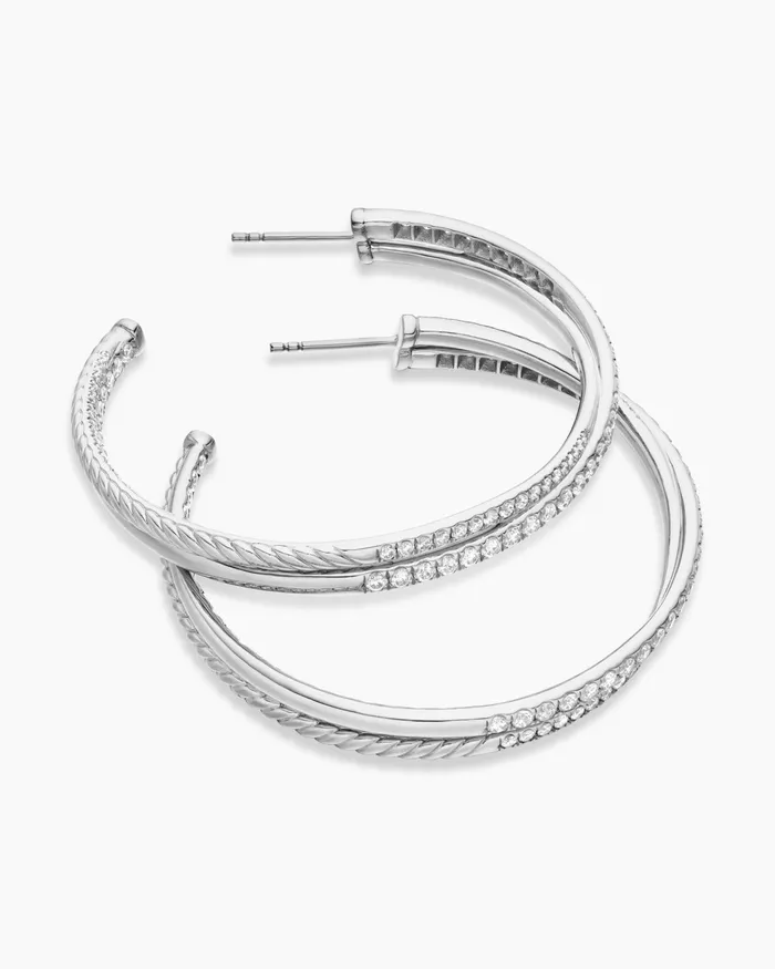 Pav Crossover Hoop Earrings In 18K White Gold With Diamonds 175in Women David Yurman Hoop Pav Crossover Hoop Earrings In 18K White Gold With Diamonds 175in Women David Yurman Hoop