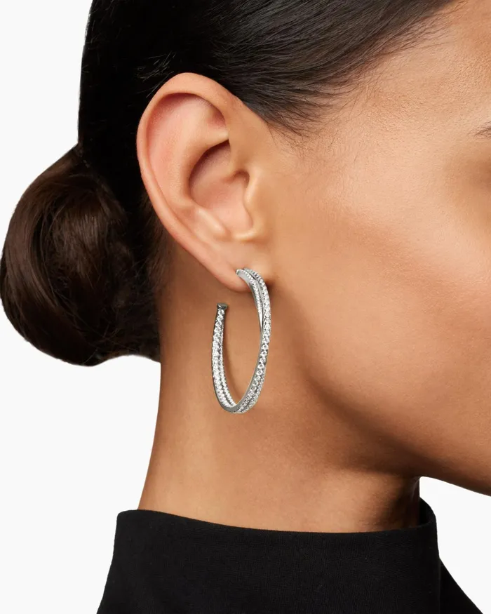 Pav Crossover Hoop Earrings In 18K White Gold With Diamonds 175in Women David Yurman Hoop Pav Crossover Hoop Earrings In 18K White Gold With Diamonds 175in Women David Yurman Hoop