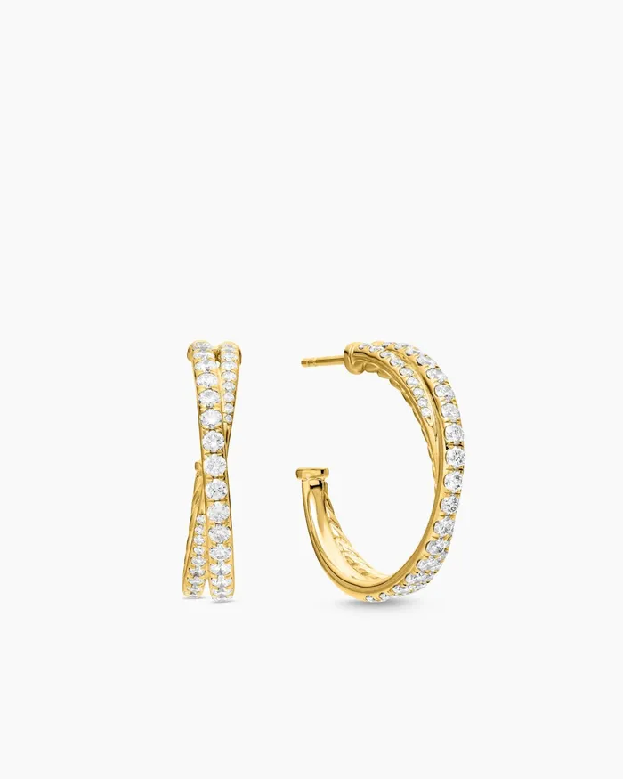 Pav Crossover Hoop Earrings In 18K Yellow Gold With Diamonds 24mm Women David Yurman Hoop Pav Crossover Hoop Earrings In 18K Yellow Gold With Diamonds 24mm Women David Yurman Hoop