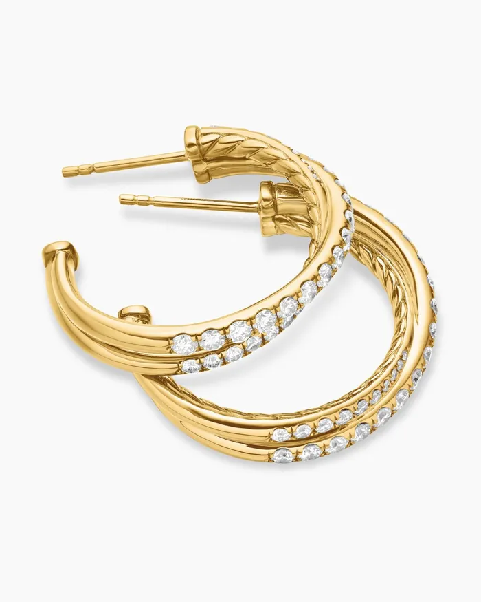Pav Crossover Hoop Earrings In 18K Yellow Gold With Diamonds 24mm Women David Yurman Hoop Pav Crossover Hoop Earrings In 18K Yellow Gold With Diamonds 24mm Women David Yurman Hoop